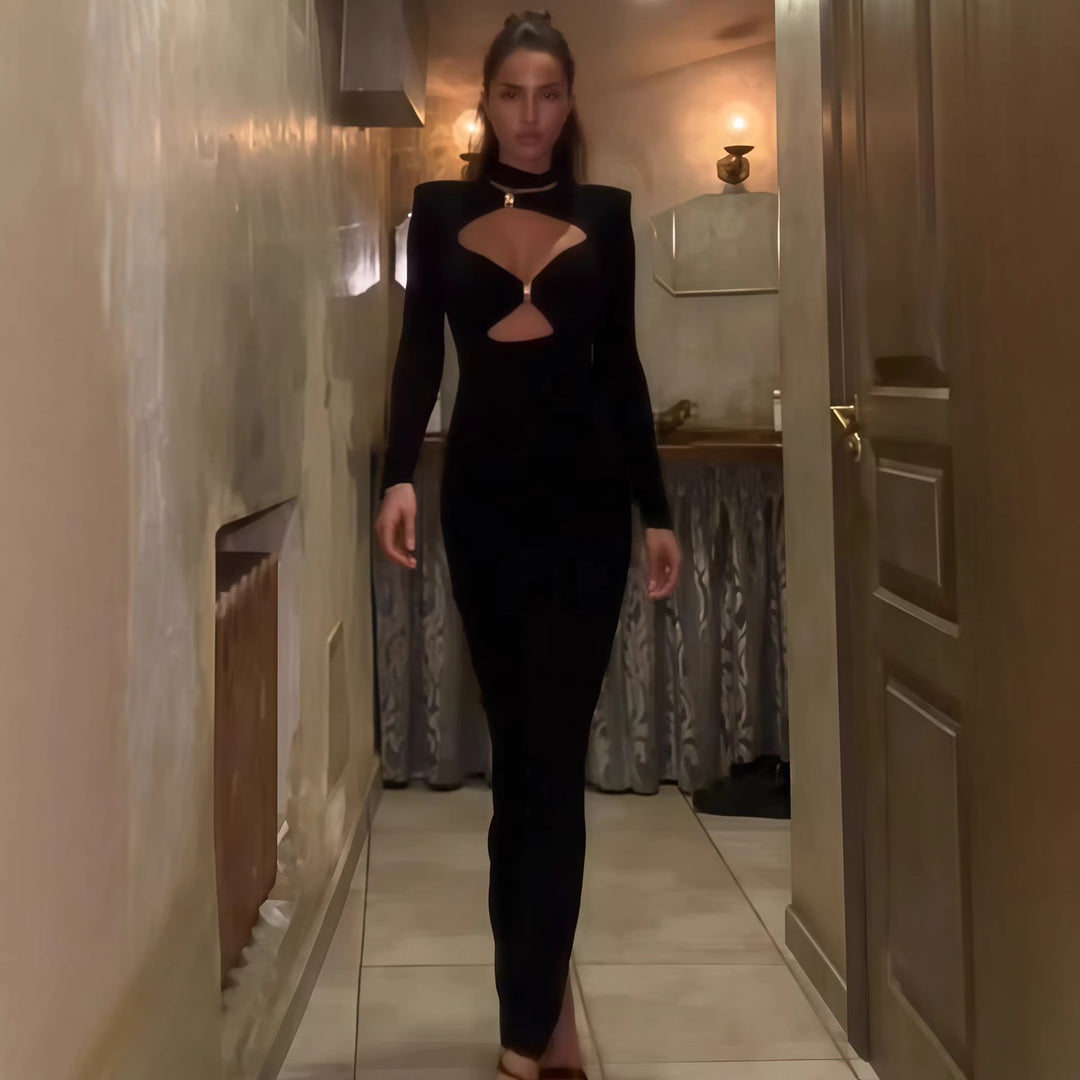 Damen Elegantes Maxikleid mit hochgeschlossenem Dekolleté und raffinierten Cut-Outs EB