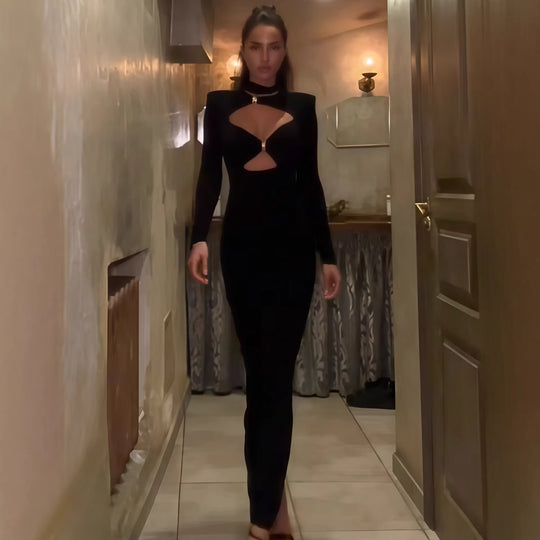 Damen Elegantes Maxikleid mit hochgeschlossenem Dekolleté und raffinierten Cut-Outs EB