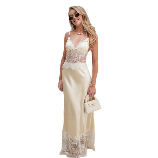 Damen Elegantes und figurbetontes Kleid mit Spitzenoberteil EB
