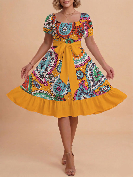 Damen Verspieltes Maxikleid mit Bärenmuster und taillierbarem Band EB
