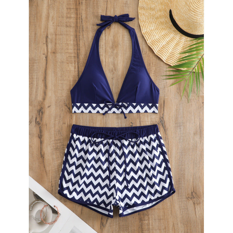 Damen Bikini-Set mit hochwertigem Chevron-Muster und verstellbaren Trägern EB