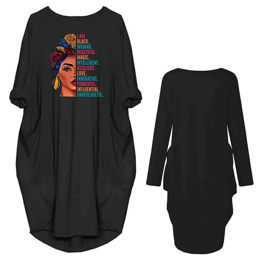 Damen Kleid mit lässigem Schnitt und kreativen Motiv und praktischen Taschen EB