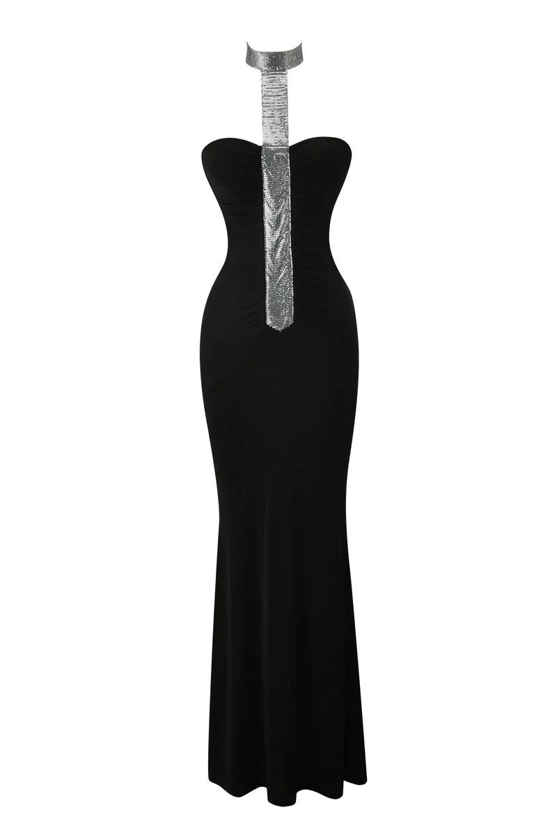 Damen Hochwertiges Maxikleid mit schimmerndem Halsband EB