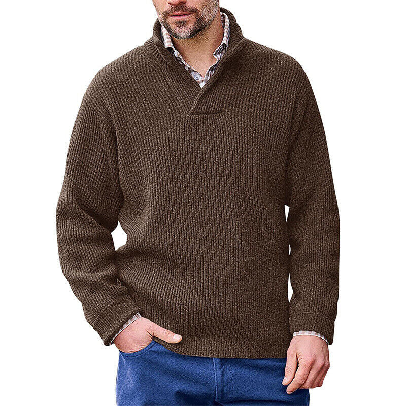 Herren Strickpullover mit modernem Stehkragen und feiner Rippstruktur EB