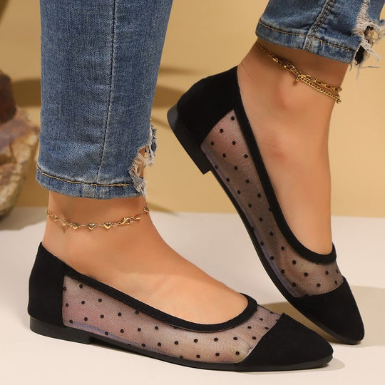 Damen  spitze Ballerina-Slipper mit transparentem Mesh und gepolstertem Fußbett EB