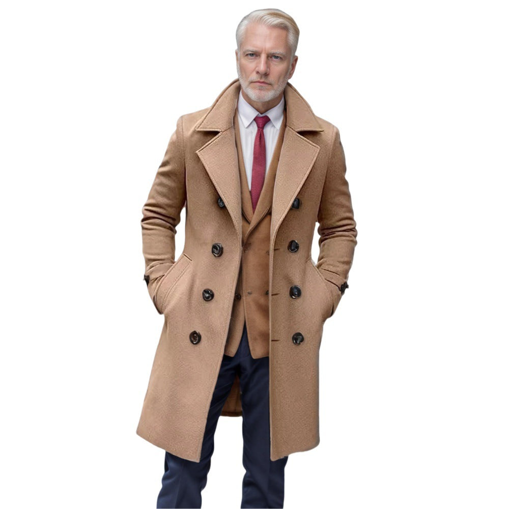 Herren eleganter Wollmantel mit doppelter Knopfreihe und breitem Revers EB