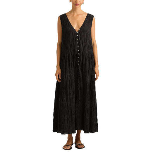 Damen Maxikleid mit tiefem V-Ausschnitt und gestuftem Design EB