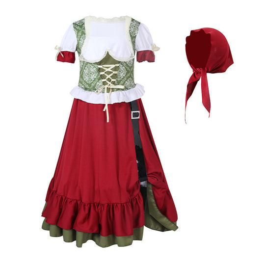 Damen nan traditionelles Trachtenkostüm Dirndl-Set mit geschnürtem Mieder und vollem Stufenrock EB