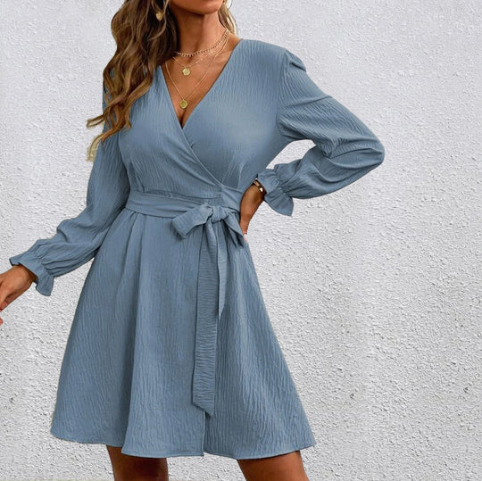 Damen Wickelkleid mit voluminösen Ärmeln EB