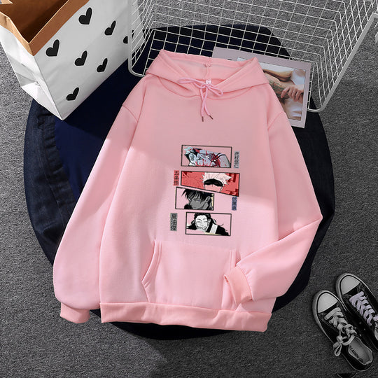 Damen nan Oversize Kapuzenpullover mit Manga-Frontprint und Kängurutasche EB