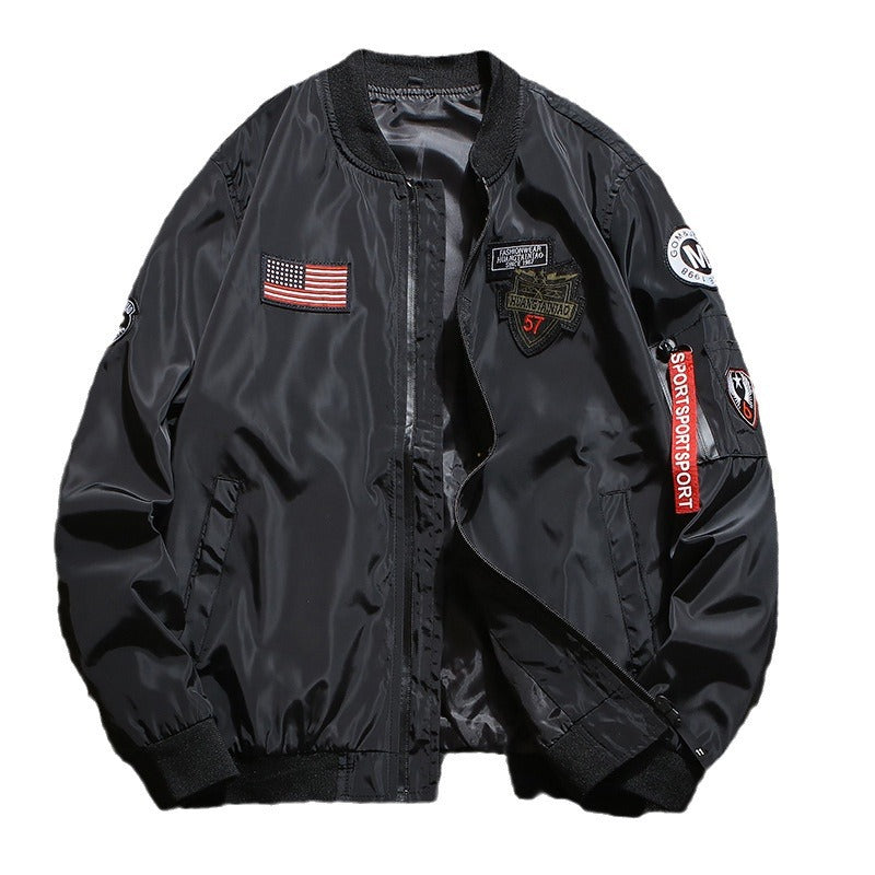 Herren nan stylische Bomberjacke mit Patch-Details und Ärmeltasche EB