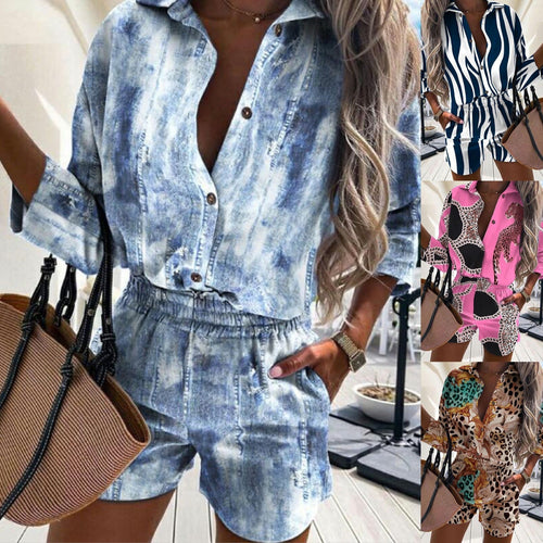 Damen Kurzarm-Jumpsuit mit Schickem Zebra-Design und Elastischem Bund EB