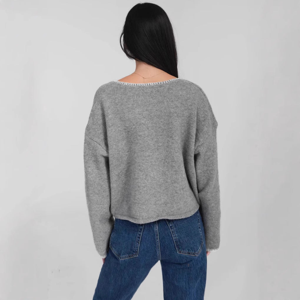 Damen lässiger Pullover mit strukturiertem Design und praktischen großen Taschen EB