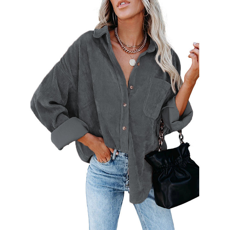 Damen lässige Cordhemdbluse EB
