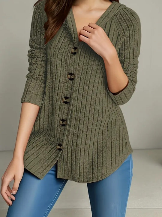 Damen nan kaschierender gerippter Strickcardigan mit V-Ausschnitt und dekorativen Knöpfen EB