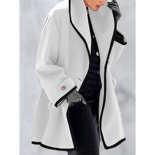 Damen nan oversize Bouclé Wollmix Mantel mit kontrastpaspeln und umgeschlagenem Kragen EB