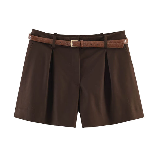 Damen High-Waist Shorts mit elegantem Faltenwurf und schmalem Gürtel EB