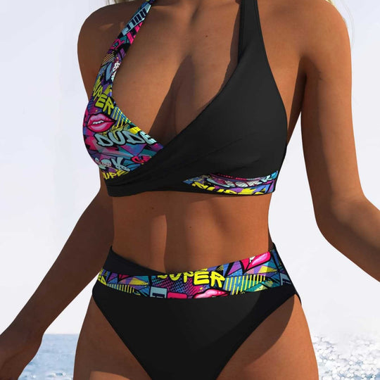 Damen Hochtailliertes Bikini-Set mit grafischem Design und komfortablem Schnitt EB