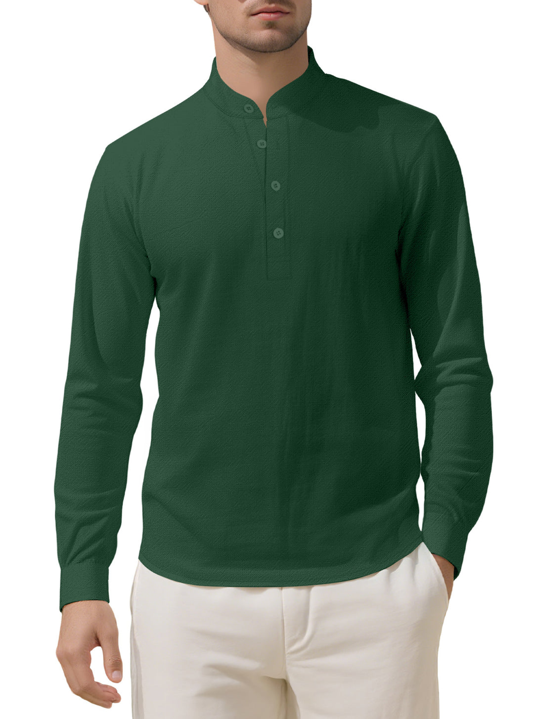 Herren Elegantes Langarmhemd mit Stehkragen und Knopfleiste EB