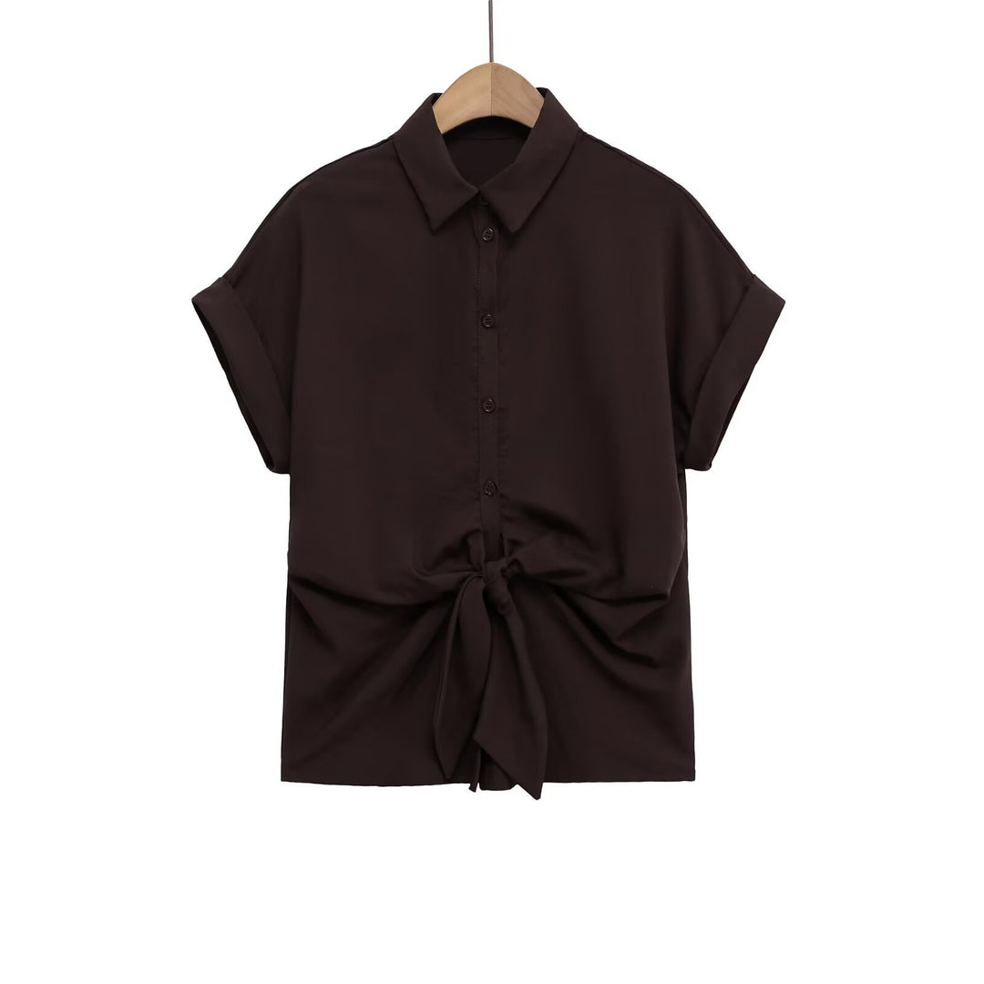 Damen Kurzarmbluse mit Knotendetail und elegantem Schnitt EB