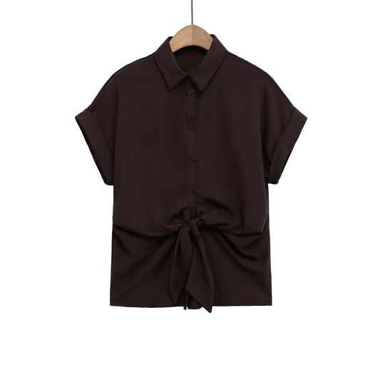 Damen Kurzarmbluse mit Knotendetail und elegantem Schnitt EB