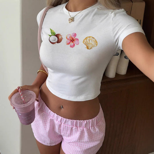 Damen Crop-Top mit sommerlichem Motiv EB