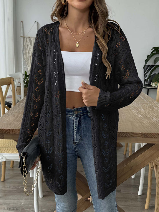 Damen luftiger Strickcardigan mit filigranem Lochmuster EB