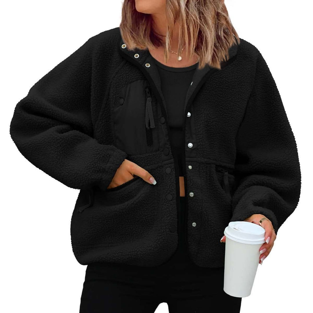 Damen kuschelige Fleecejacke mit praktischen Taschen EB