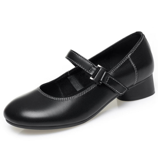 Damen Mary Jane Ballerinas mit verstellbarem Riemen und bequemem Blockabsatz EB