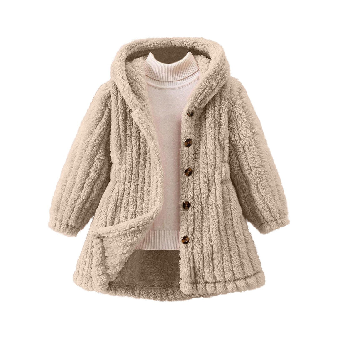 Damen Kuschelige Teddyjacke mit Kapuze und Knopfverschluss EB