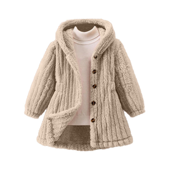 Damen Kuschelige Teddyjacke mit Kapuze und Knopfverschluss EB