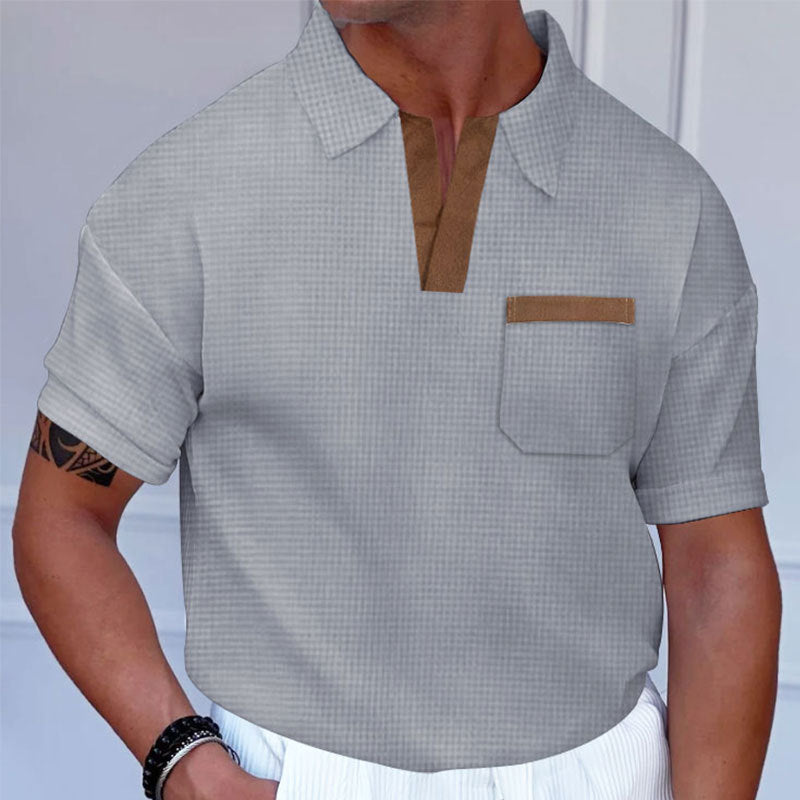 Herren Kurzarm-Polohemd mit modernem Stehkragen und Brusttasche EB