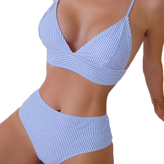 Damen Hochgeschnittener Streifen-Bikini EB