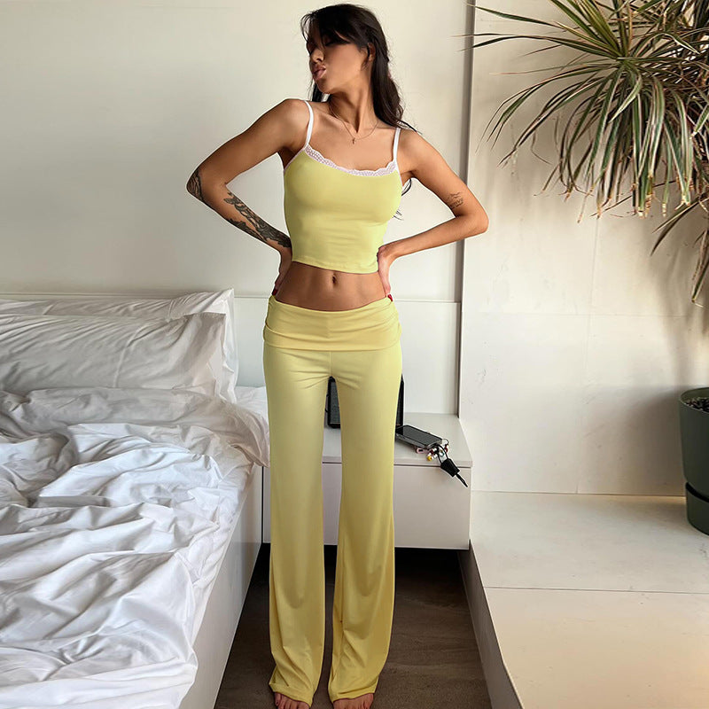 Damen elegantes Lounge-Set mit tailliertem Top und weitem Hosenbein EB
