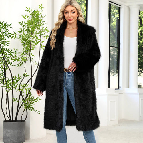 Damen Flauschiger Kunstpelzmantel mit elegantem Revers EB