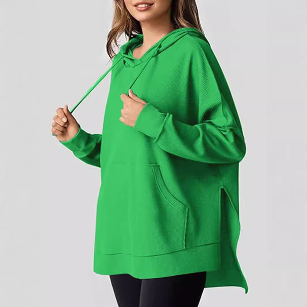 Damen Oversized Kapuzenpullover mit praktischen Taschen und seitlichen Schlitzen EB