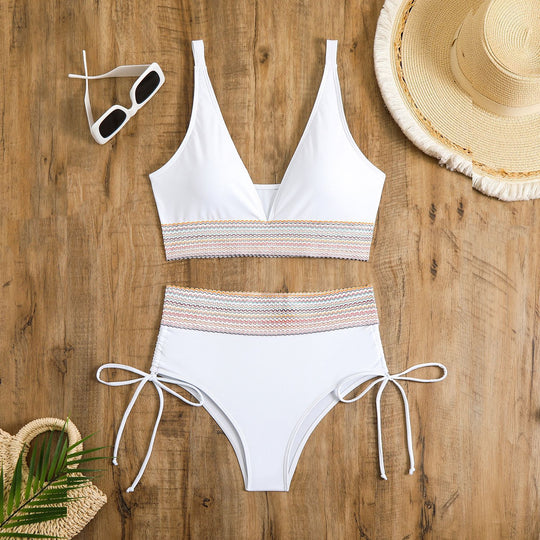 Damen Hochgeschnittener Bikini mit verstellbaren Bindebändern EB