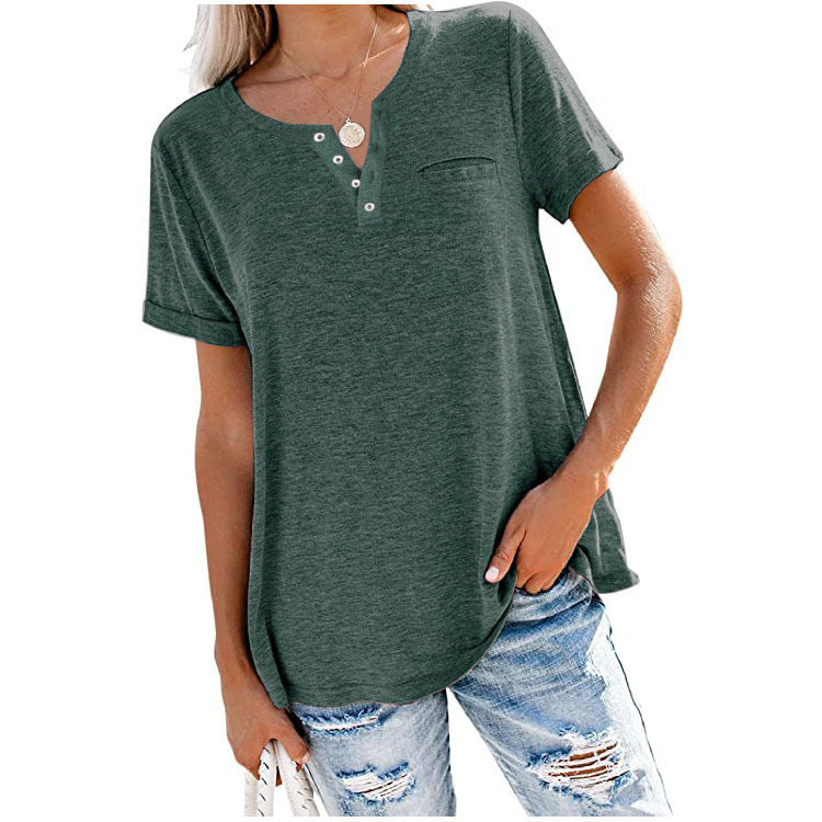 Damen hochwertiges T-Shirt mit Knopfdetail und lockerem Schnitt EB