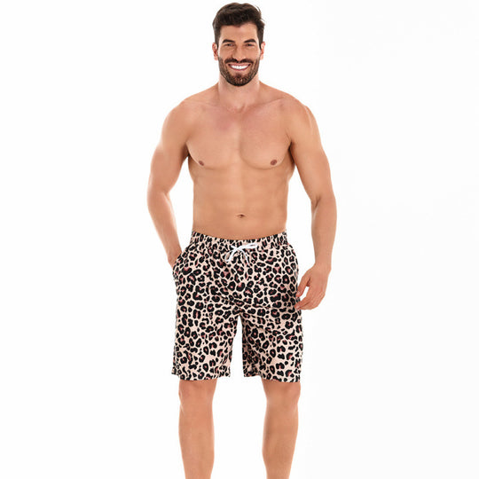 Herren Badeshorts im modernen Leopardenmuster mit verstellbarem Bund EB