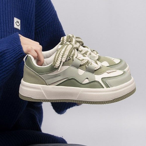 Damen modische Sneaker mit dicker Sohle und dekorativen Schnüren EB
