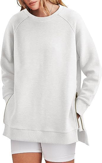 Damen lässiger Sweatshirt mit Seitentaschen und Reißverschluss EB