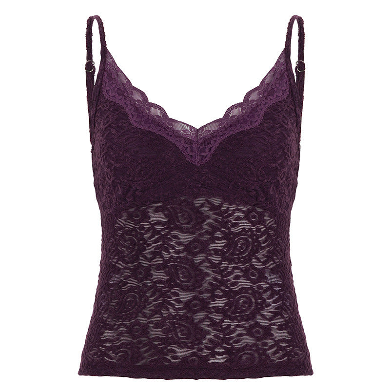 Damen Spitzen-Cami-Top mit verstellbaren Trägern und V-Ausschnitt EB