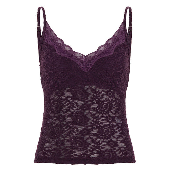 Damen Spitzen-Cami-Top mit verstellbaren Trägern und V-Ausschnitt EB