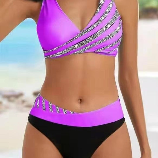 Damen Sportlicher Bikini mit modischem Wickeloberteil EB