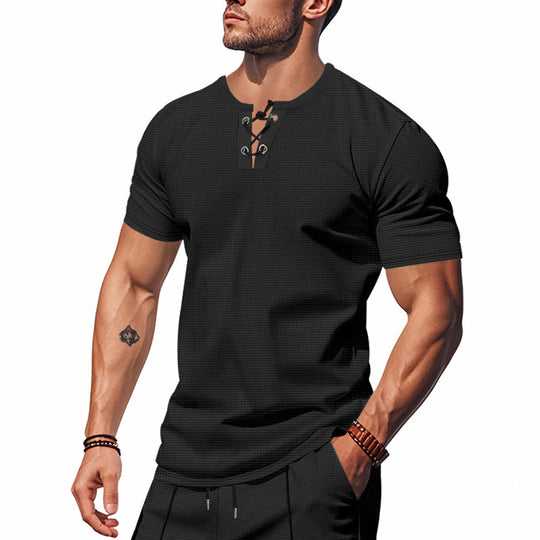 Herren Kurzarm Henley-Shirt mit interessanter Knopfleiste EB