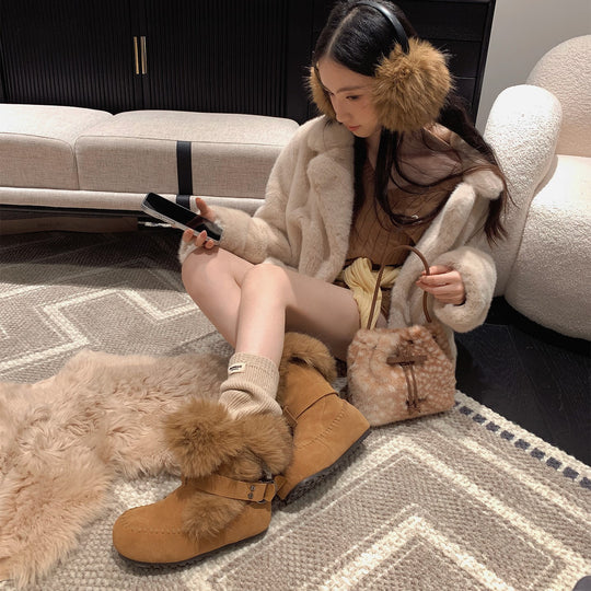 Damen kuschelige Winterboots mit weichem Innenfutter und modischem Fellrand EB