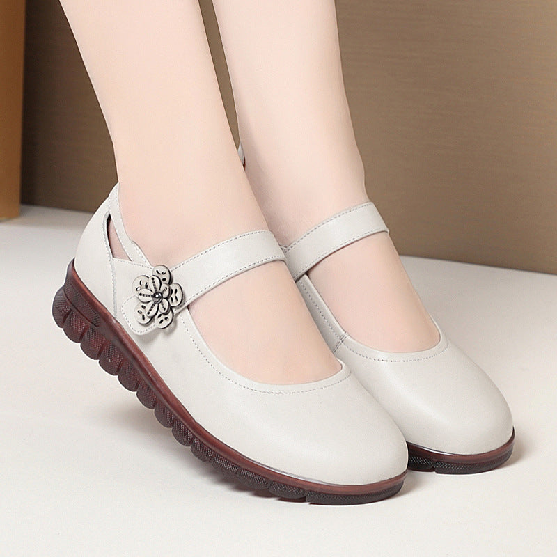 Damen Komfortable Ballerinas mit verstellbarem Riemen und dekorativem Blumenakzent EB