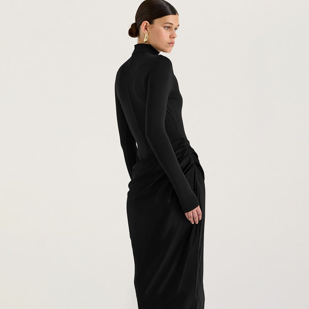 Damen Elegantes langärmliges Maxikleid mit figurbetontem Schnitt und raffiniertem Drapierungsdetail EB