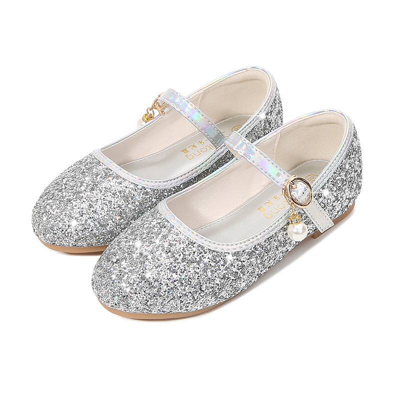 Mädchen Glitzernde Mary Jane Ballerinas mit Perlenapplikation EB