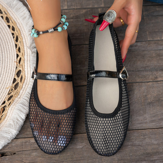 Damen Atmungsaktive Mary Jane Ballerinas mit Netzdesign EB